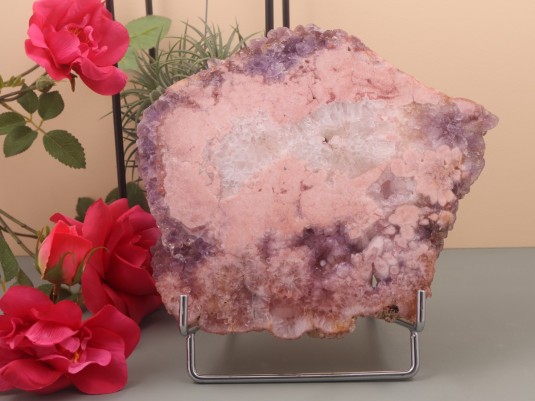 Afbeelding voor Roze met Paarse amethist schijf met standaard 1009 gram