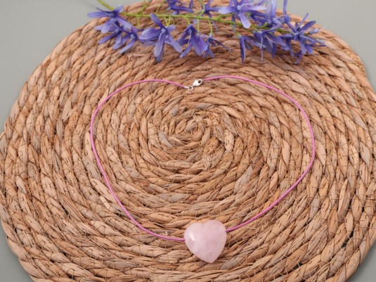 Afbeelding voor Rozenkwarts hart hanger ca 3 cm met roze collier