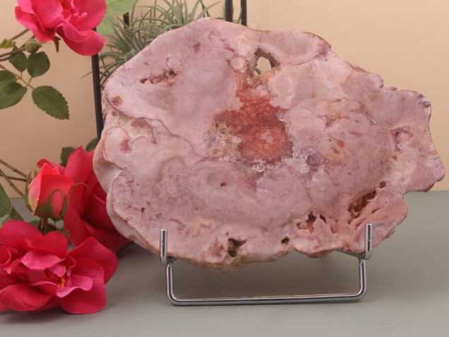 Afbeelding voor Roze amethist schijf met standaard 1176 gram
