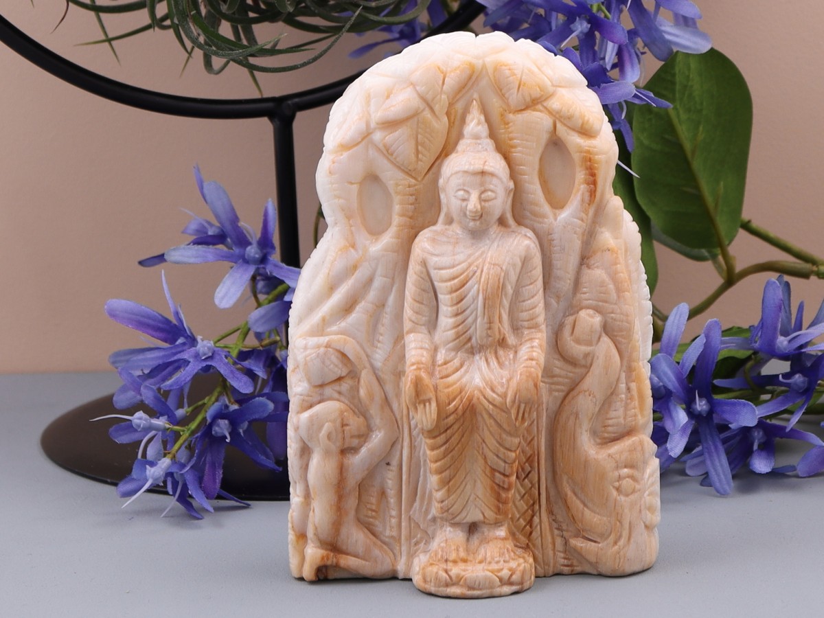 Zegenen krullen Dodelijk Versteend hout Boeddha beeld in varada mudra houding 276 gram - Kristal  Koningin Miranda