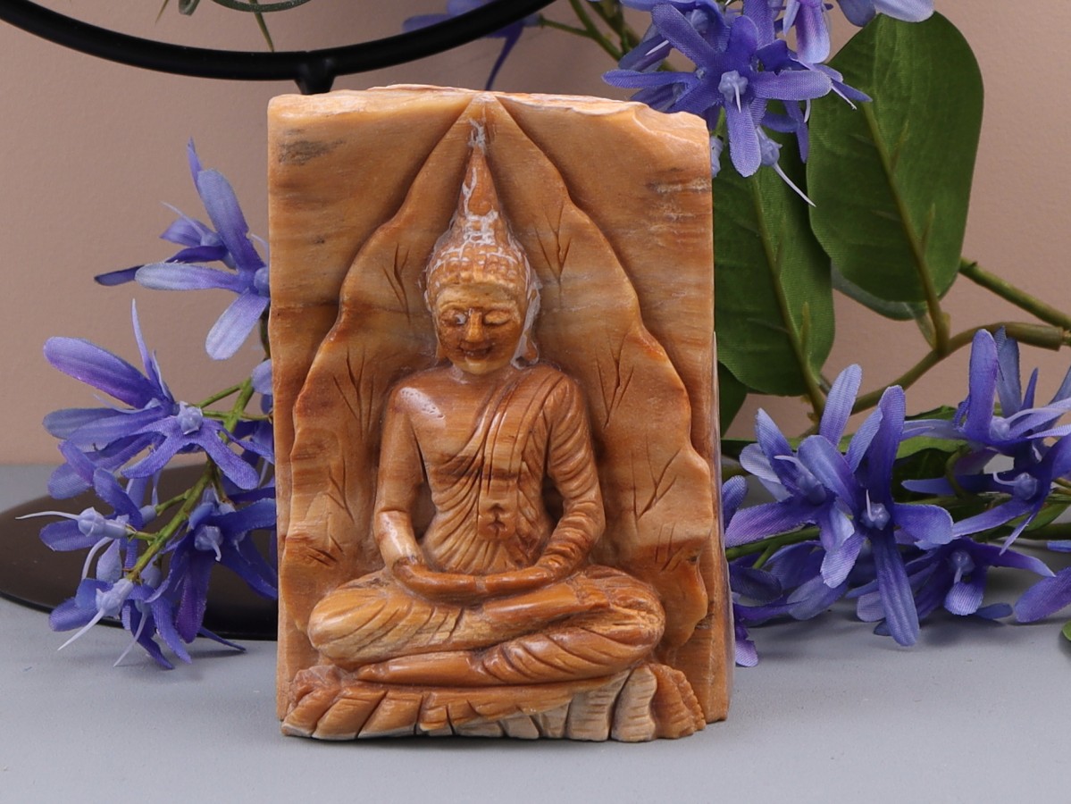 Versteend hout beeld in dhyana mudra houding 286 gram - Kristal Koningin Miranda